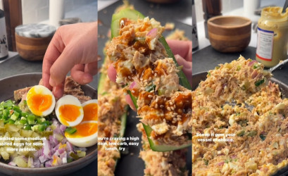 Pikantný vajíčkovo-tuniakový šalát – s jalapeño papričkami, kyslými uhorkami a Srirachou